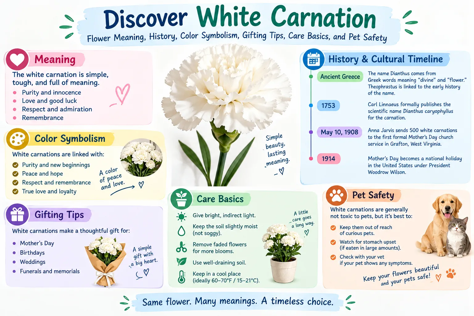 white carnation flower meaning